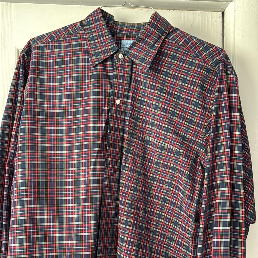 Casual Red and Blue Plaid Button Down Shirt